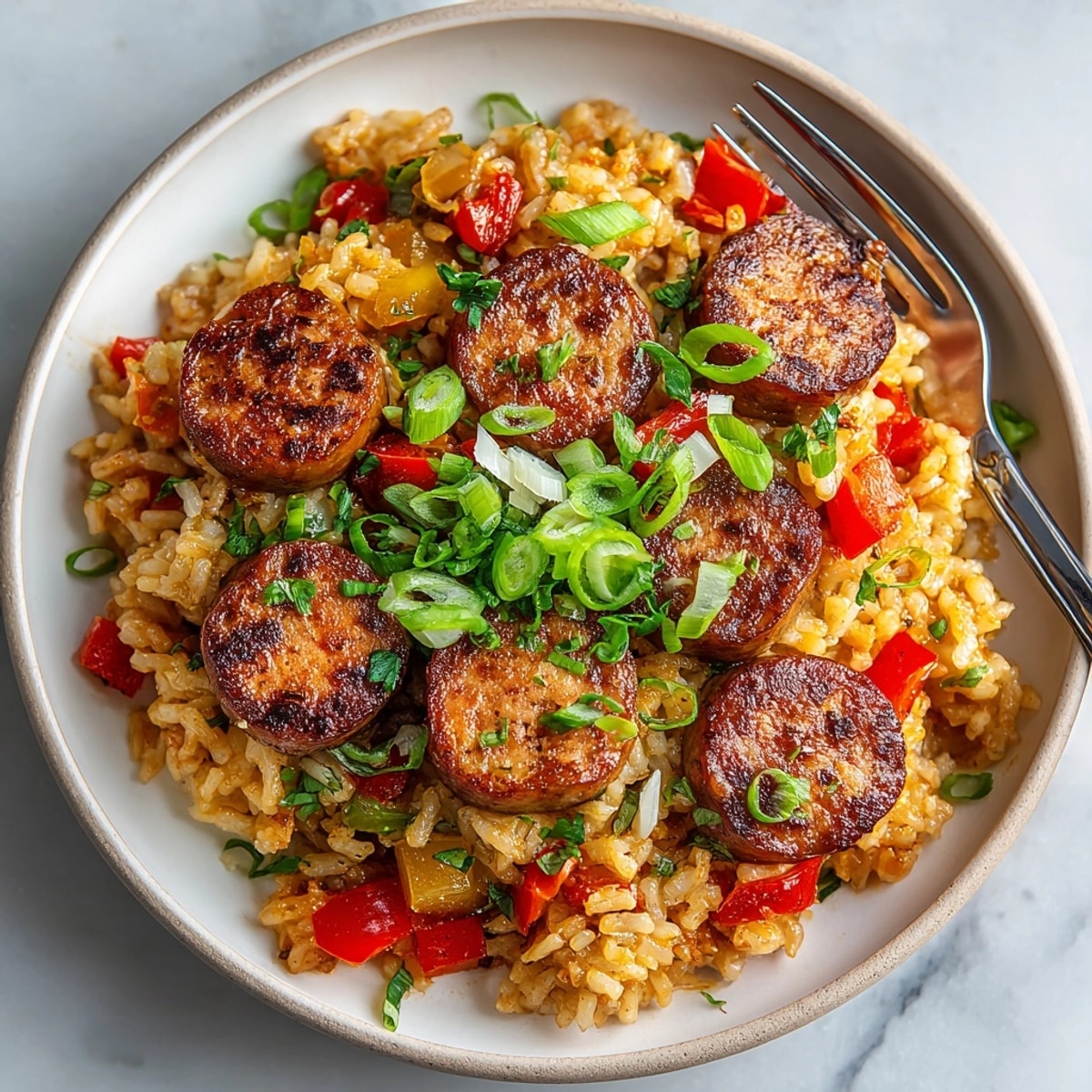 One-pot Smoky Sausage Jambalaya Express, steaming and ready for a comforting weeknight Cajun dinner.