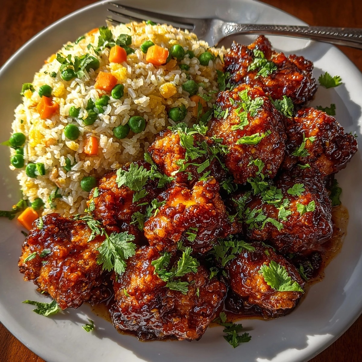 Juicy Honey BBQ Chicken &amp; Pilaf Express plated with colorful vegetables and a glossy glaze