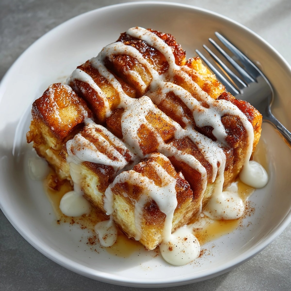 Homemade Cinnamon Roll French Toast Casserole in a casserole dish, perfect for a cozy brunch