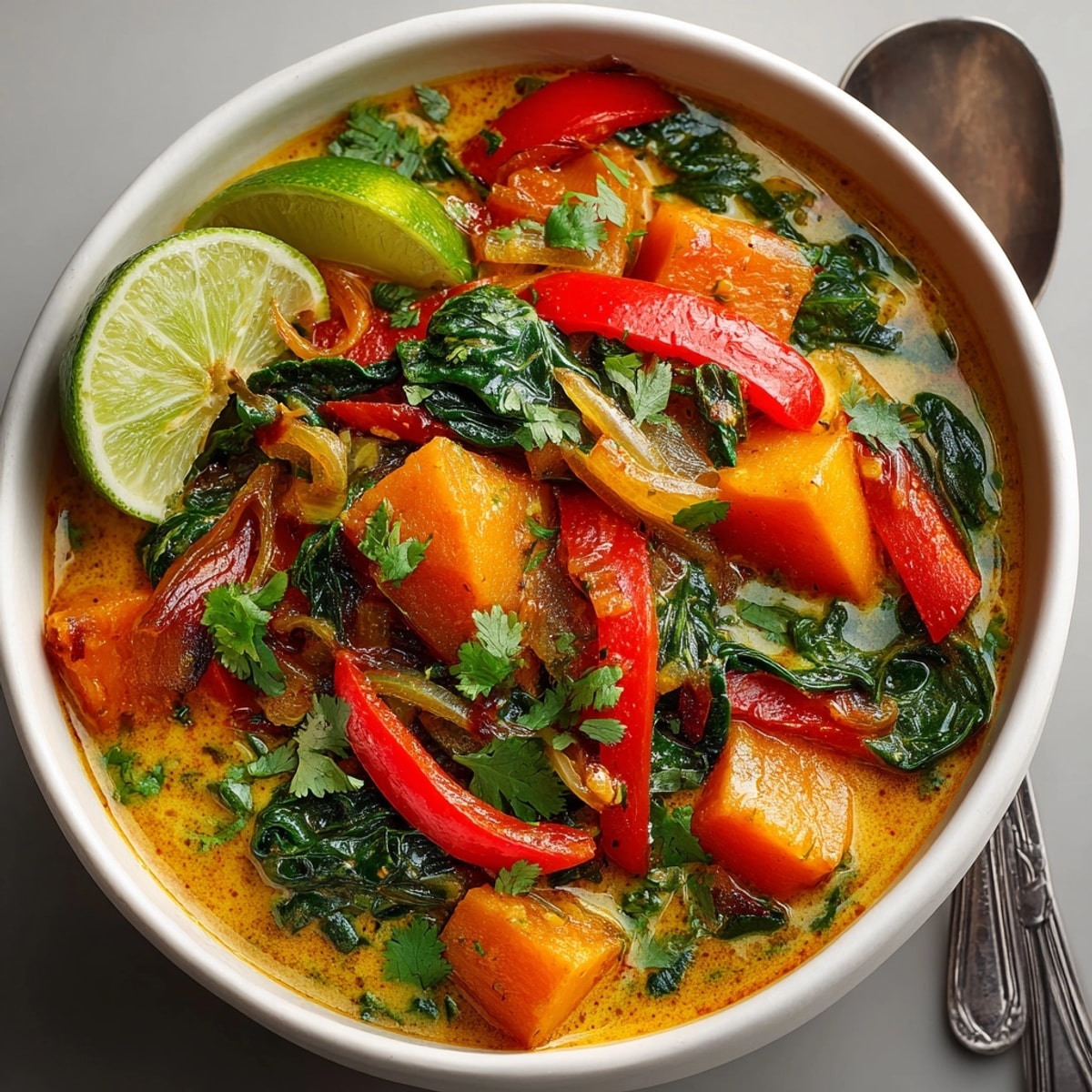 Creamy vegan pumpkin curry recipe served in a bowl, inviting aroma of toasted spices.
