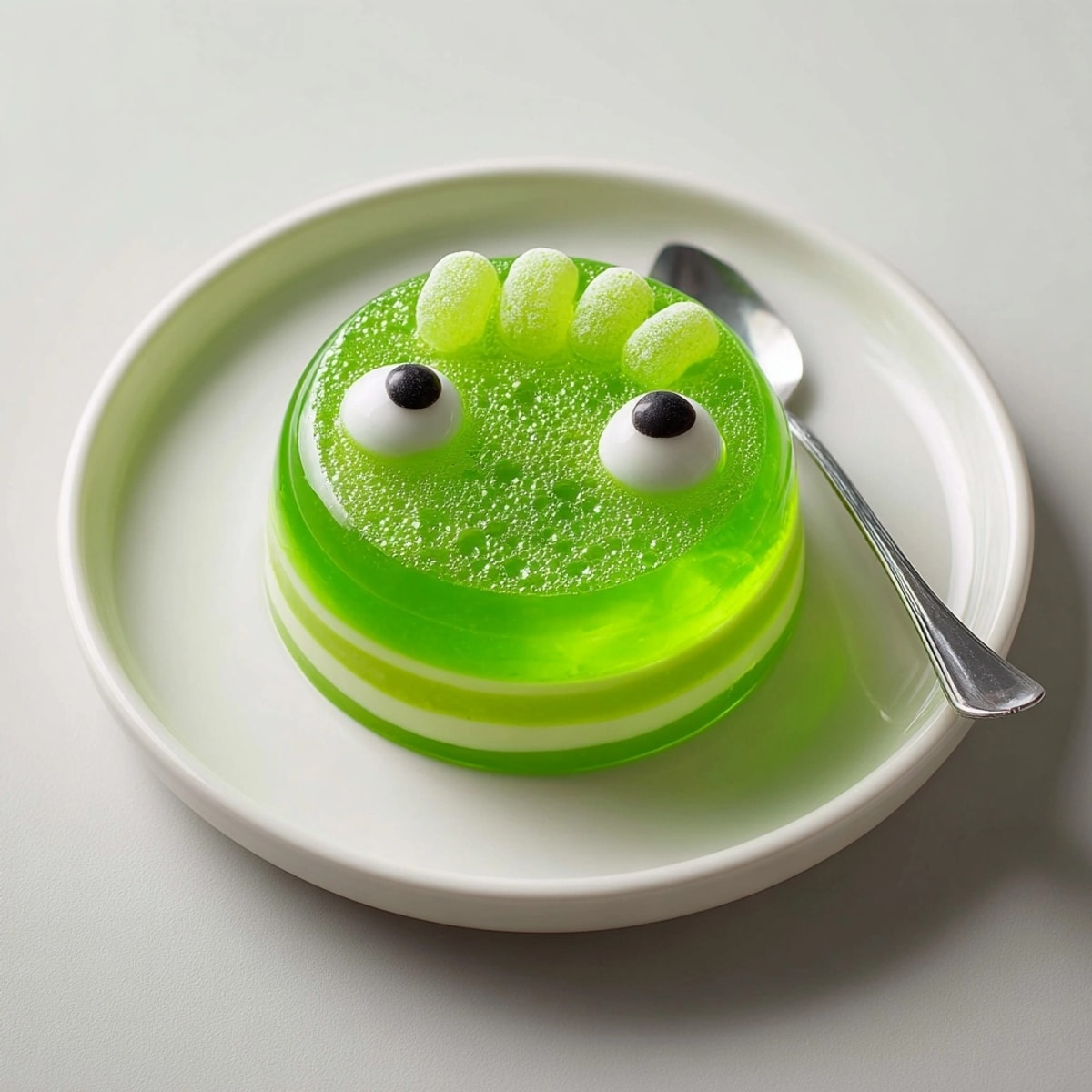 Homemade Ectoplasm Slime Jello Cups recipe: swirling green treat in clear dessert cups.