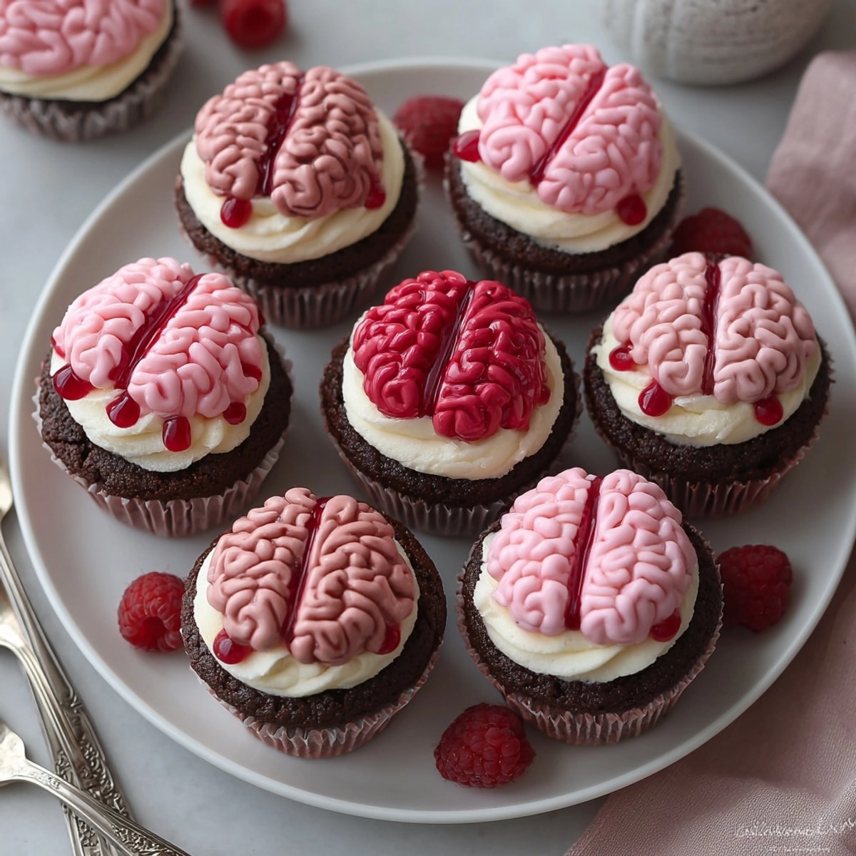 Homemade Zombie Brain Cupcakes recipe; sweet, spooky, and fun to decorate with.