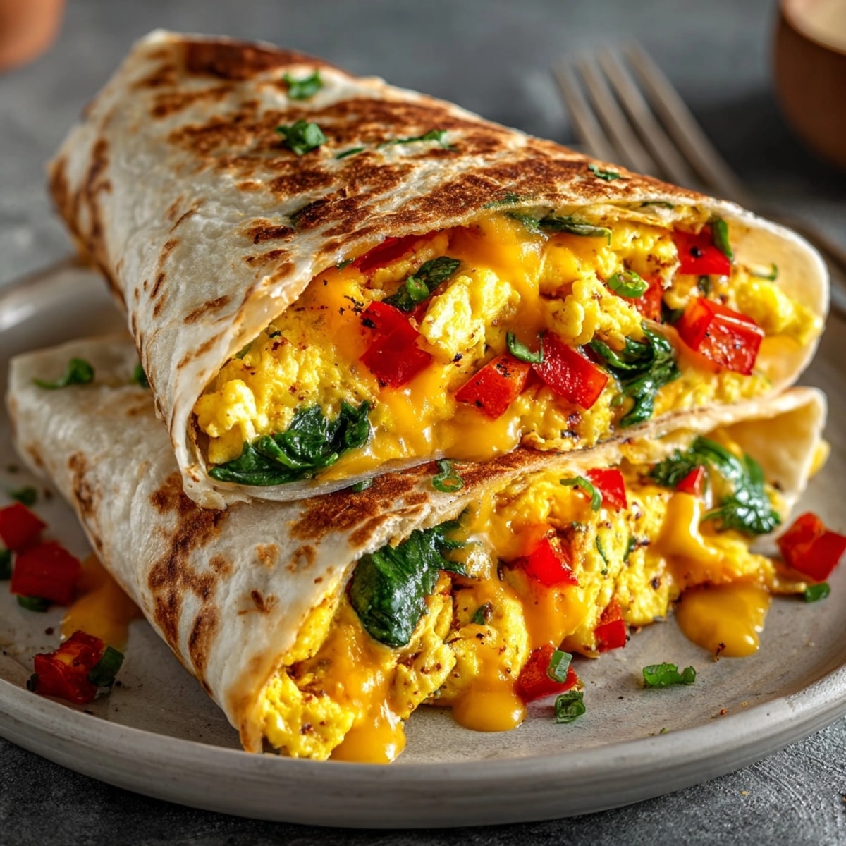 Golden 5-minute breakfast quesadilla sizzling in a pan, showcasing melted cheese and visible fillings.