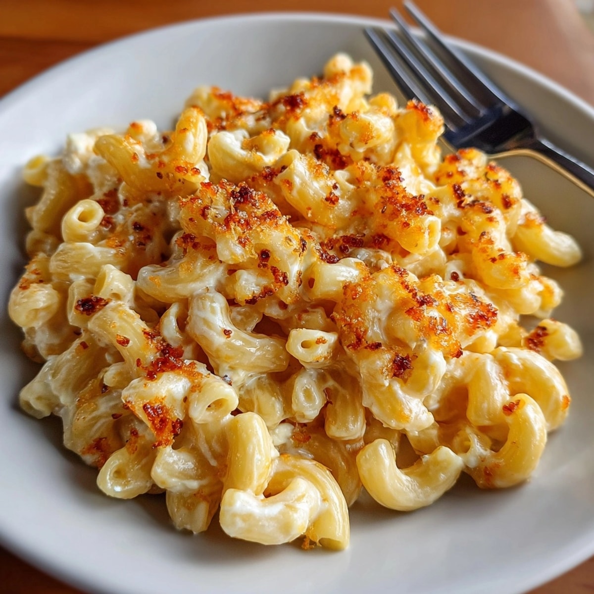 Golden 2-Ingredient Baked Feta Mac & Cheese, a creamy, tangy shortcut weeknight dinner.