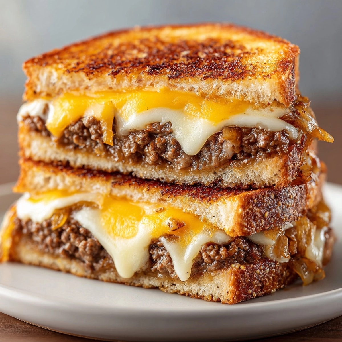 Homemade Patty Melt Grilled Cheese recipe: crusty rye bread encasing melted cheese and savory goodness.