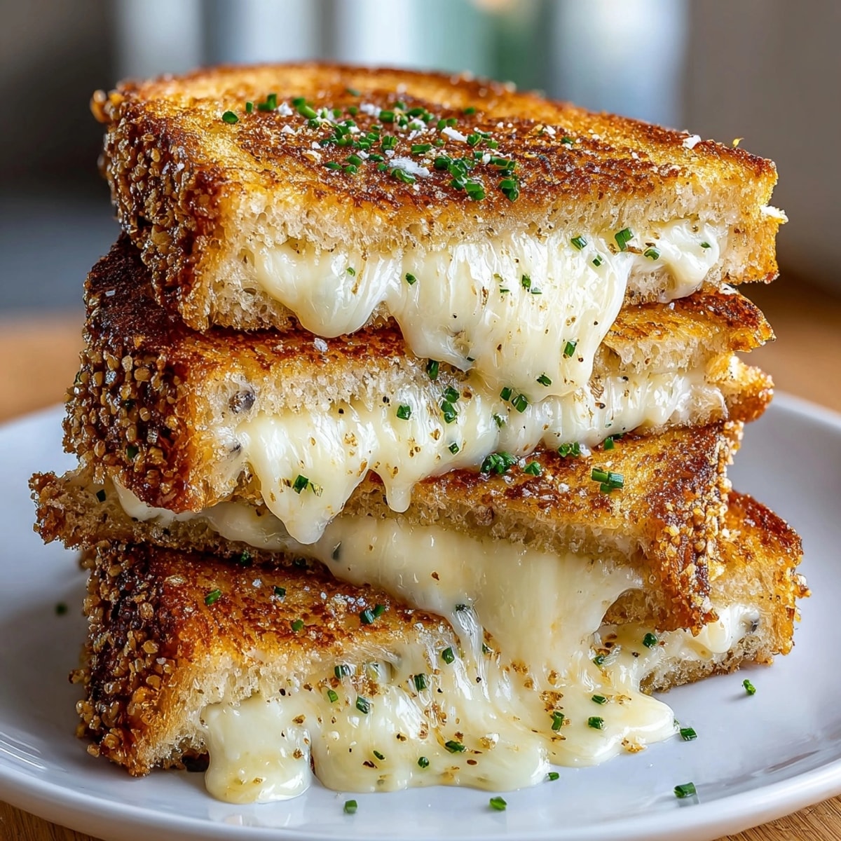 Making the perfect four cheese truffle grilled cheese: a comforting, gourmet sandwich experience close-up.