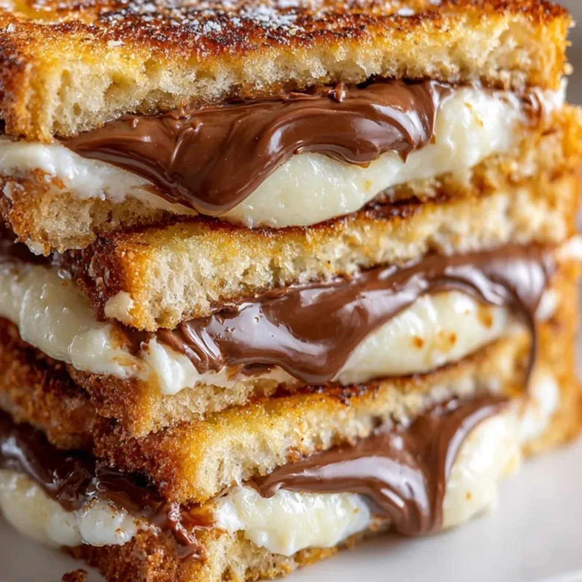 Golden Nutella Brie Grilled Cheese oozing from buttery brioche, a sweet and savory dream.