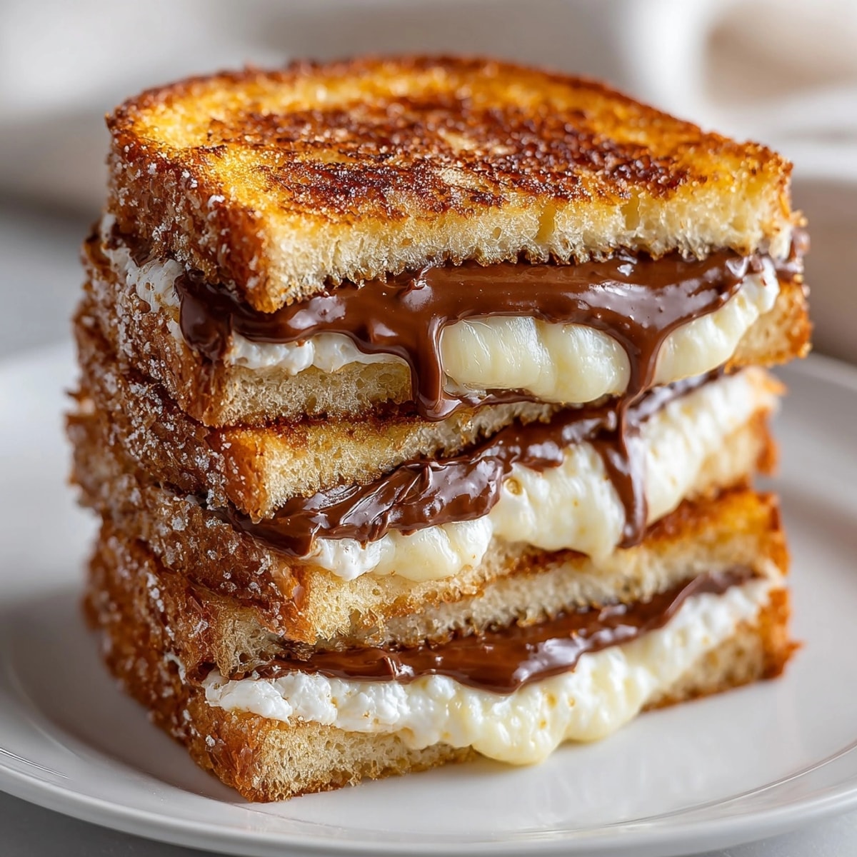 Close-up of a gooey Nutella Brie Grilled Cheese, ready to be devoured after grilling.