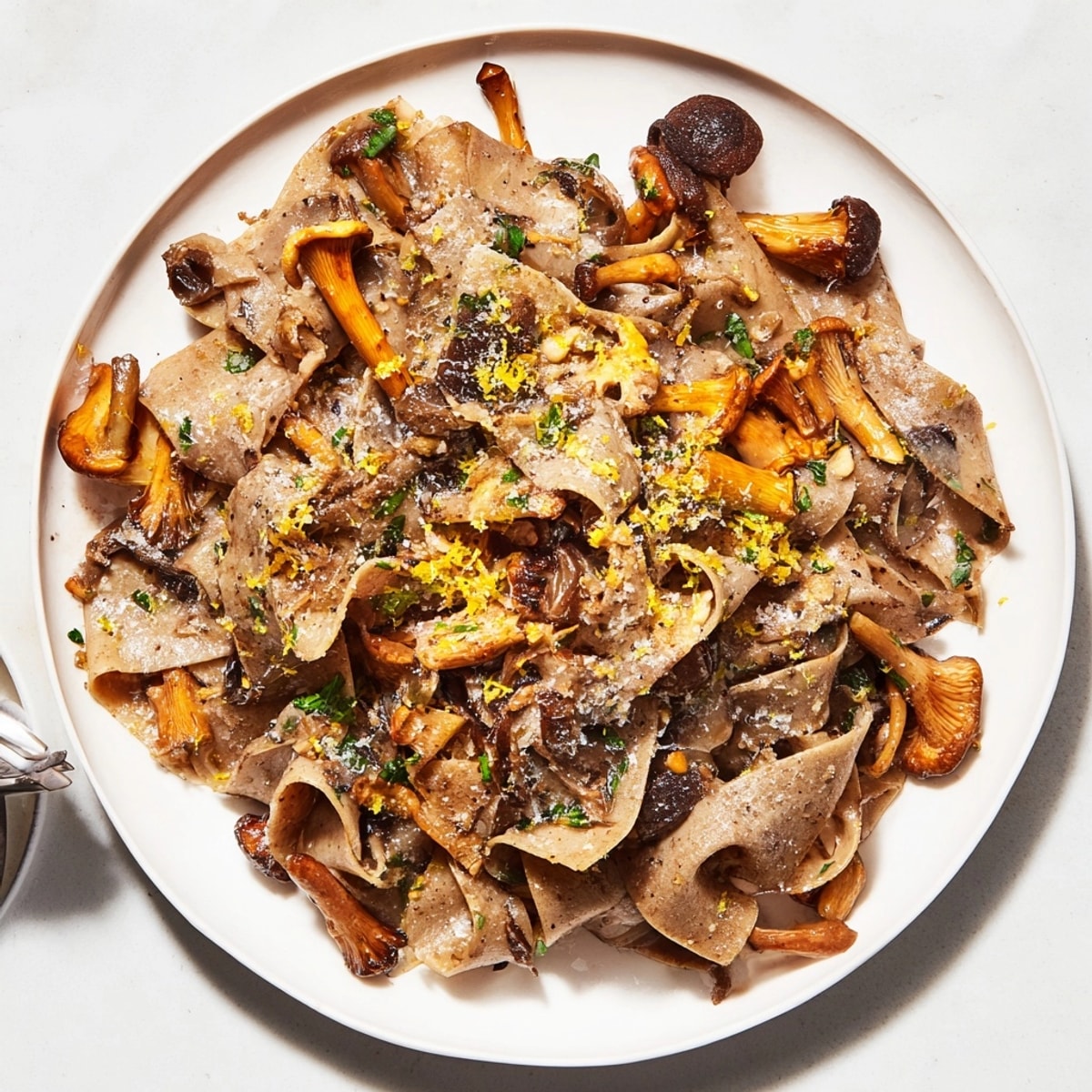 Close-up showcasing Fall Pasta with Wild Mushrooms and Brown Butter; aromatic, rustic, and delicious.