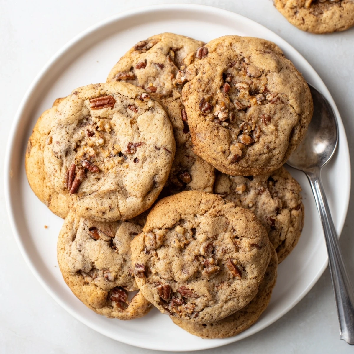 Soft Cinnamon Date Pecan Cookies warm from the oven, radiating sweet aromas.  