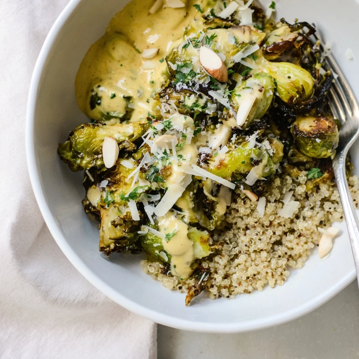 Alfredo Roasted Brussels Bowl