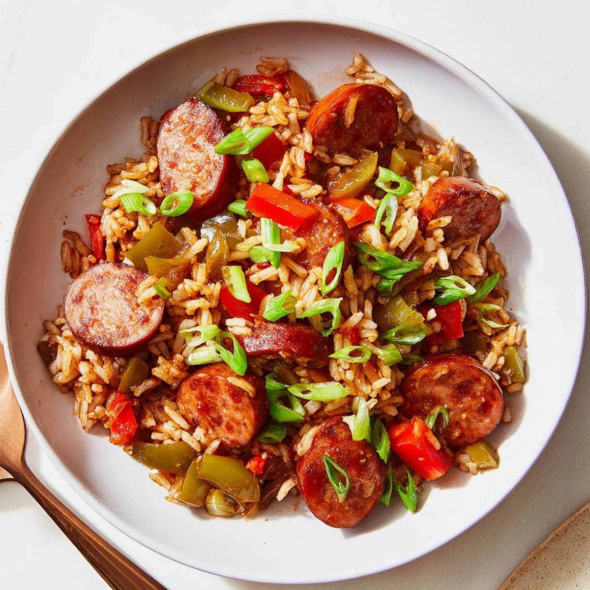 Delicious Cajun Sausage and Rice Skillet topped with parsley, perfect for a family meal.  