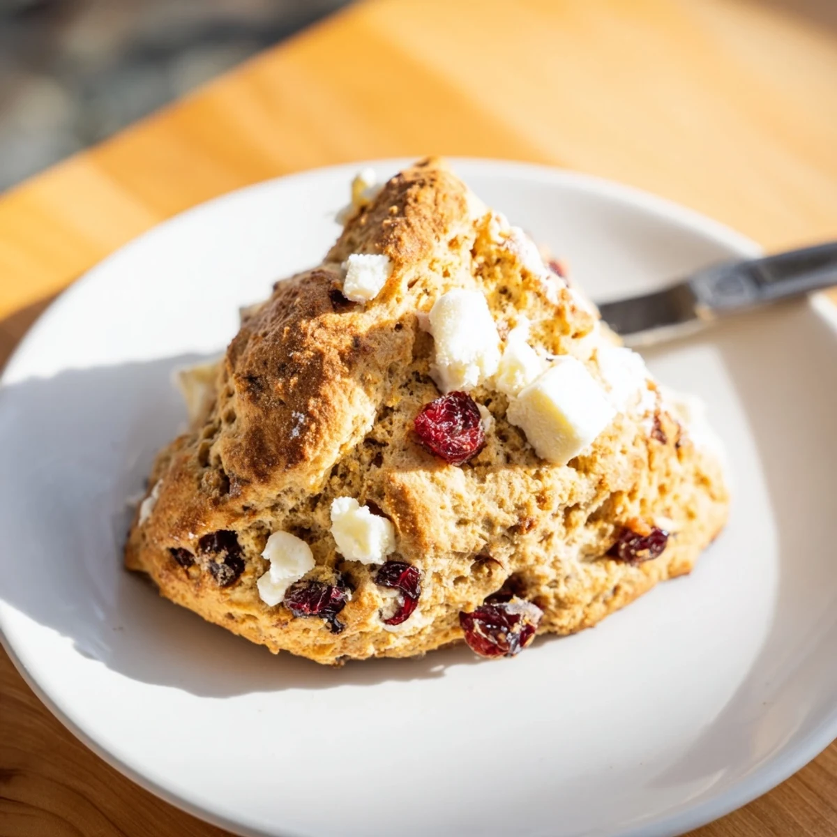 Tender scones infused with sweet cranberries and spicy jalapeño, ideal for snacking.  