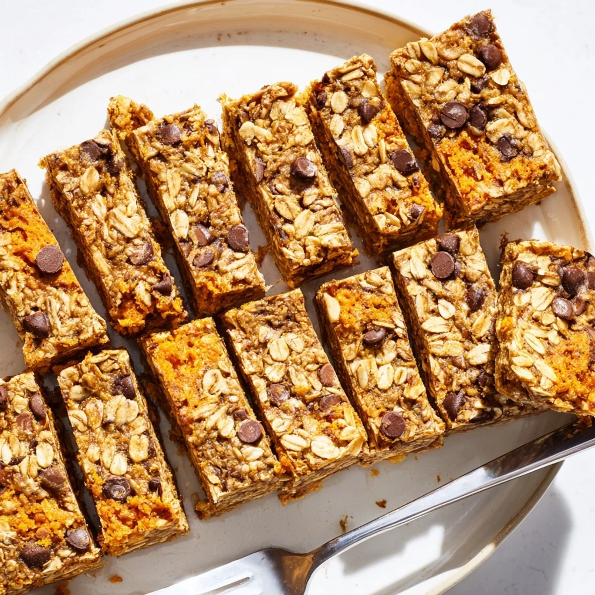 Healthy pumpkin muffin protein bars highlighted by warm spices and nutritious oats.