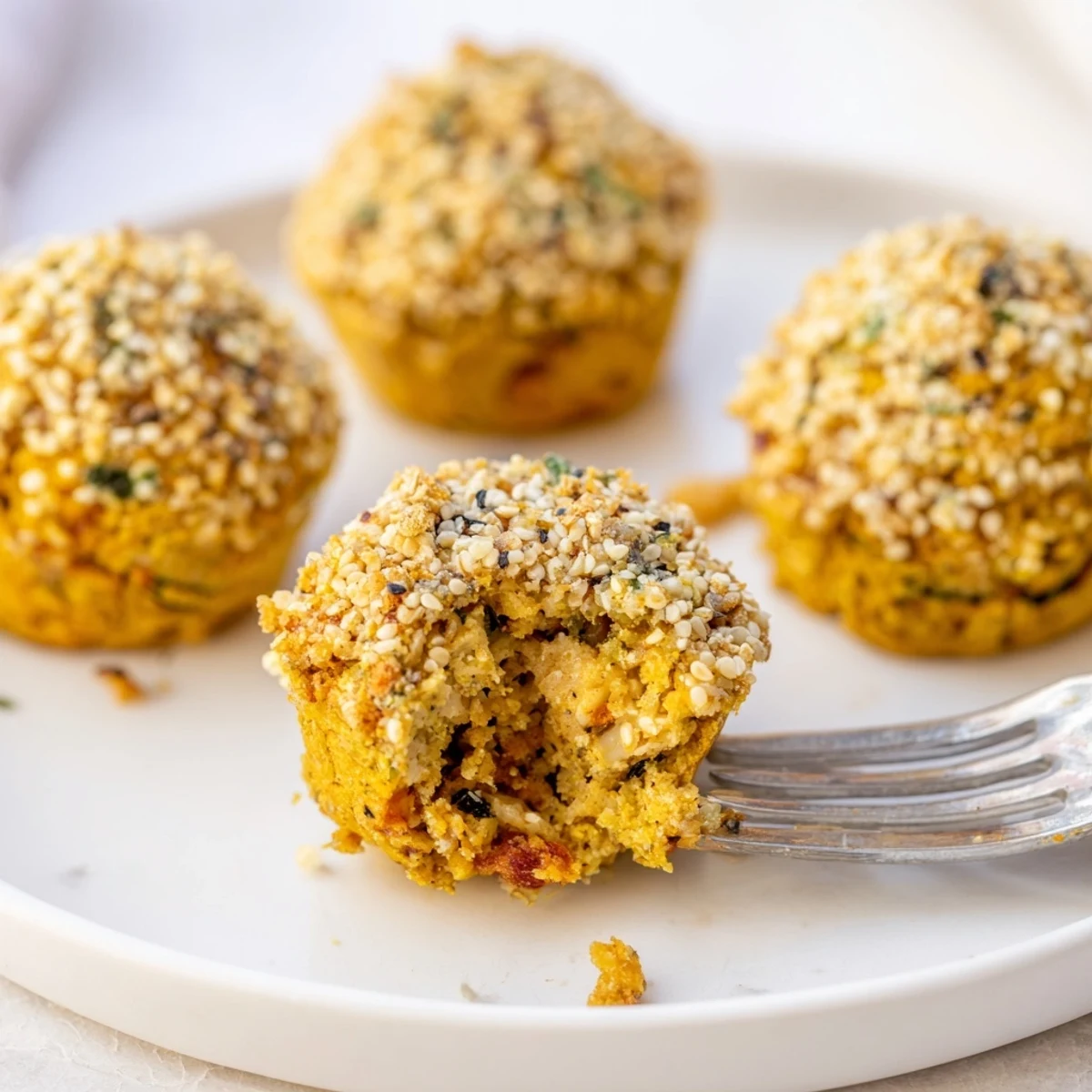 Crispy Pumpkin Falafel Muffin Bites served with tahini sauce for a flavorful snack.  
