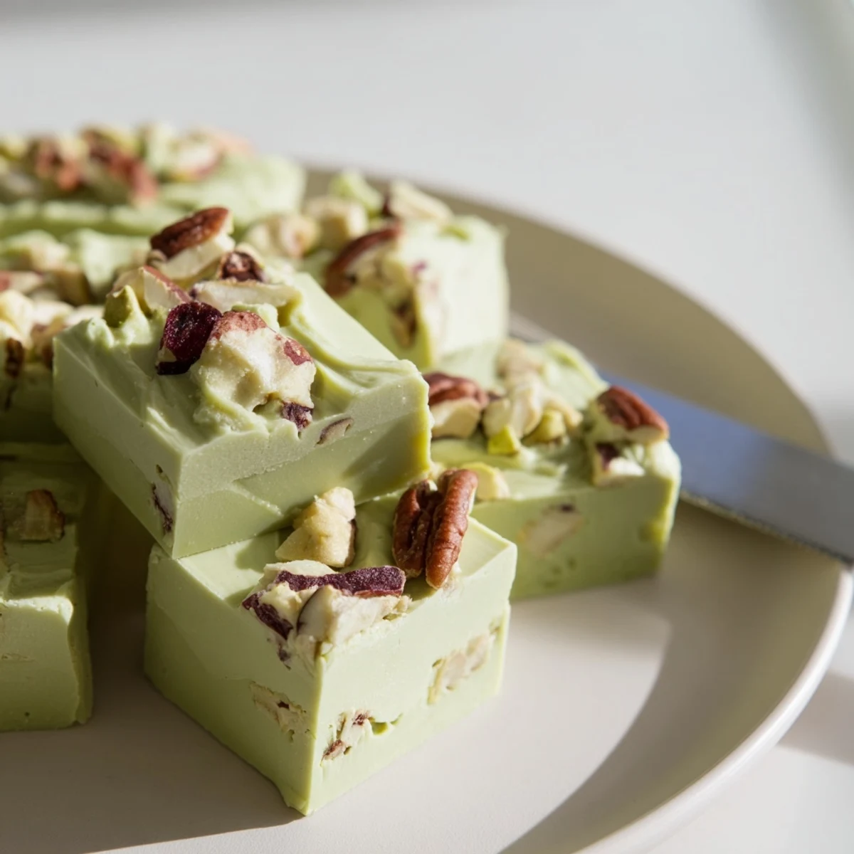 Delicious matcha white chocolate fudge, perfect for festive gatherings and dessert tables.  