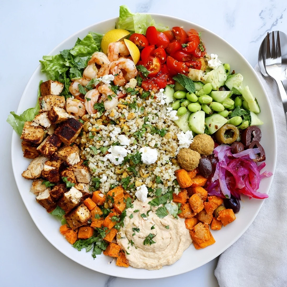 A colorful assortment of interactive plated meals showcasing Build-Your-Own Boards & Bowls.  