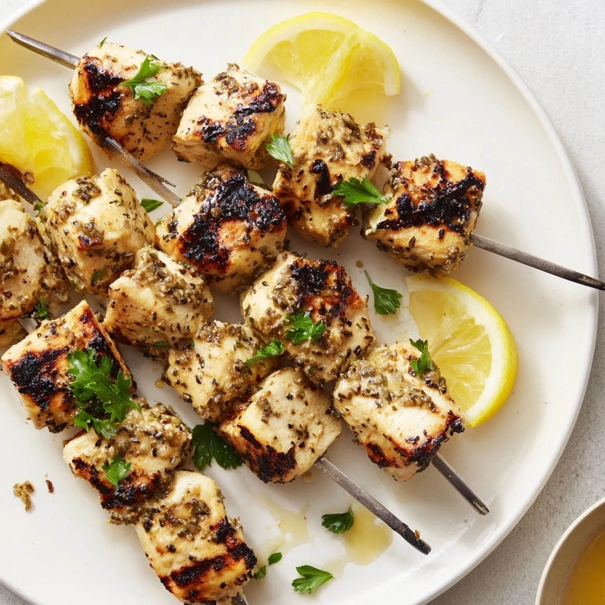 Grilled honey lavender chicken skewers infused with floral sweetness, perfect for summer feasts.  