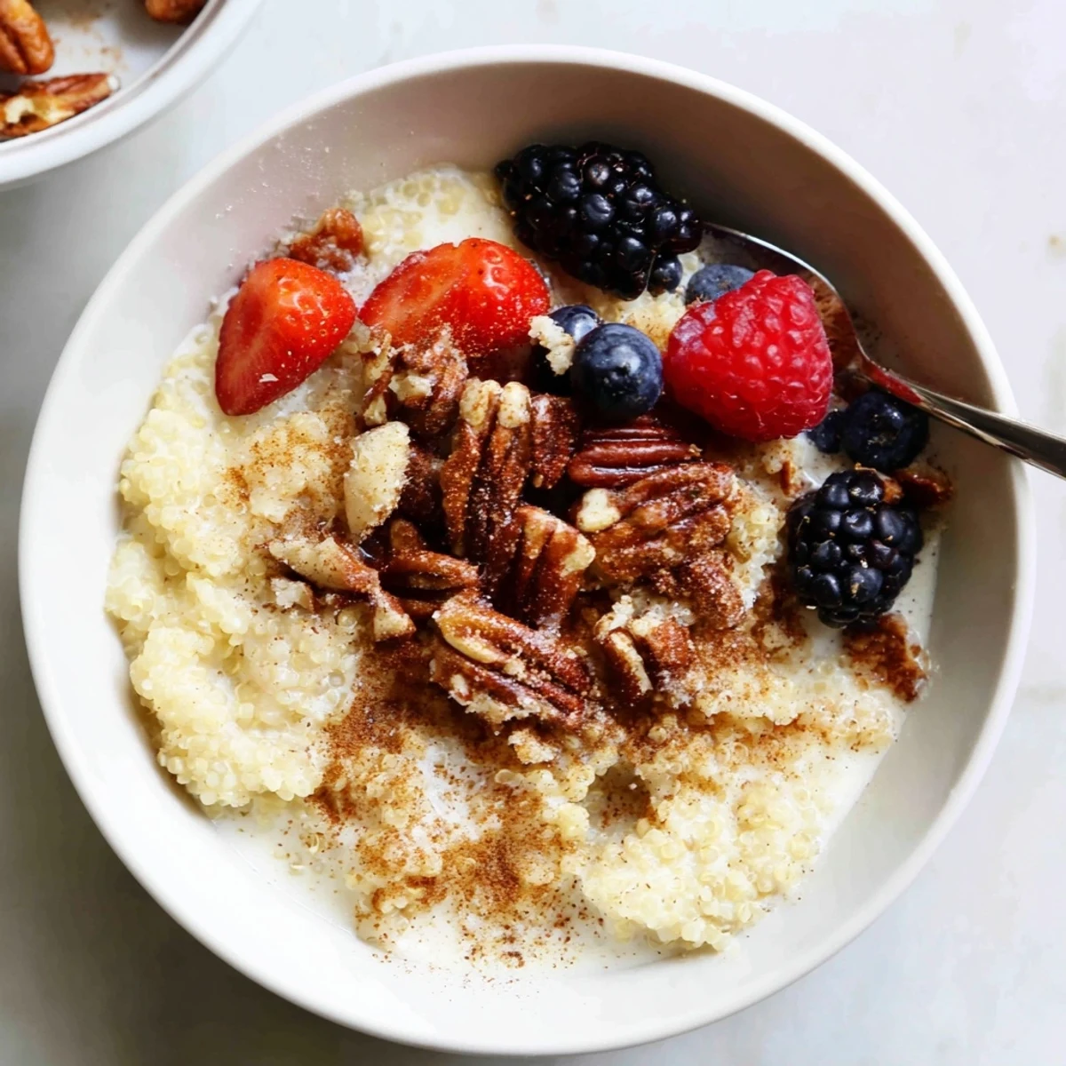 Nutty Maple Pecan Breakfast Quinoa, a healthy dish bursting with flavor and texture.
