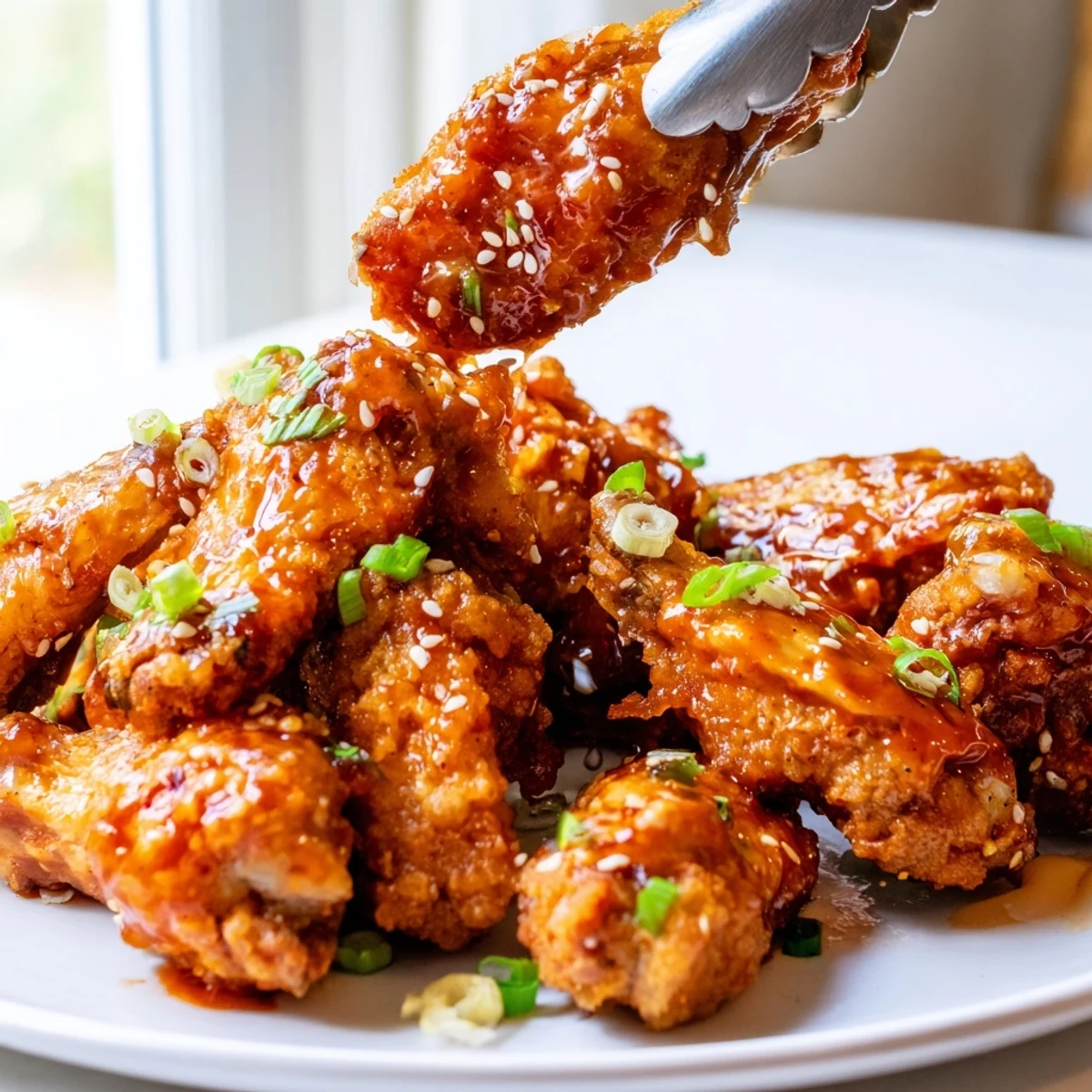 Savory Honey Sriracha Chicken Wings coated in a glossy glaze, perfect for game day feasting.