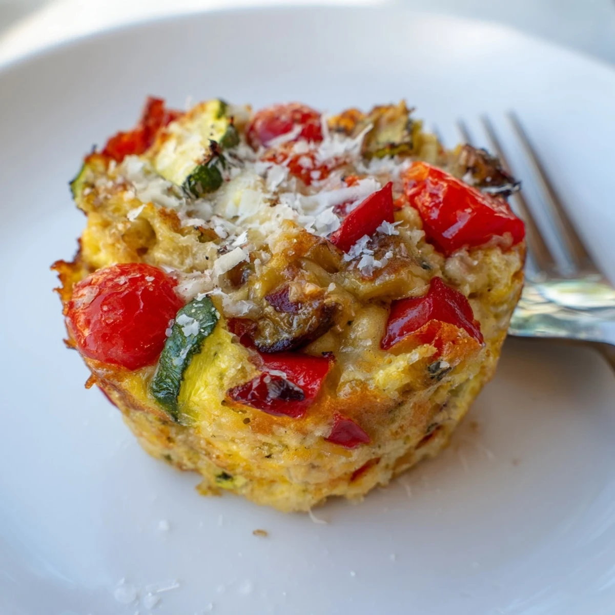 Colorful Roasted Veg & Goat Cheese Frittata Muffins, ideal for healthy breakfasts or snacks.