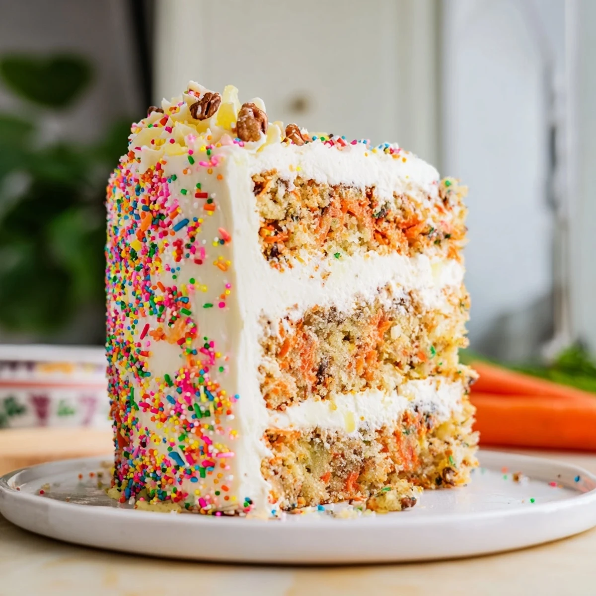 Imagine a slice of Silly Carrot Cake, a classic recipe, with a sweet, zesty frosting.