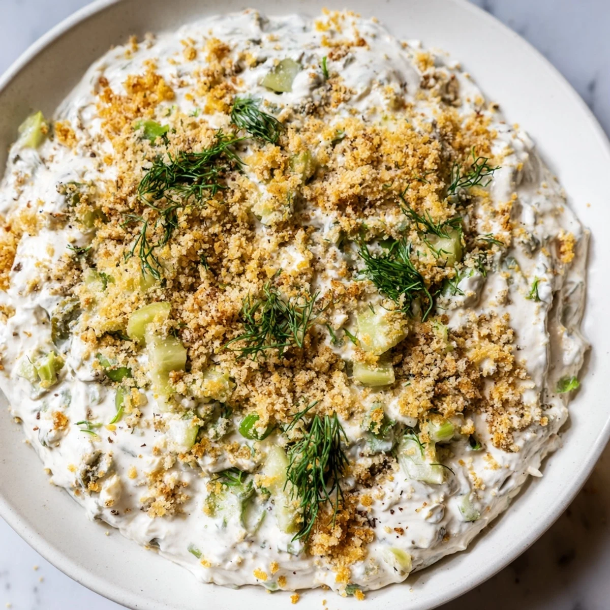 This amazing Fried Pickle Dip features golden, crunchy panko atop a savory, dill-infused dip.