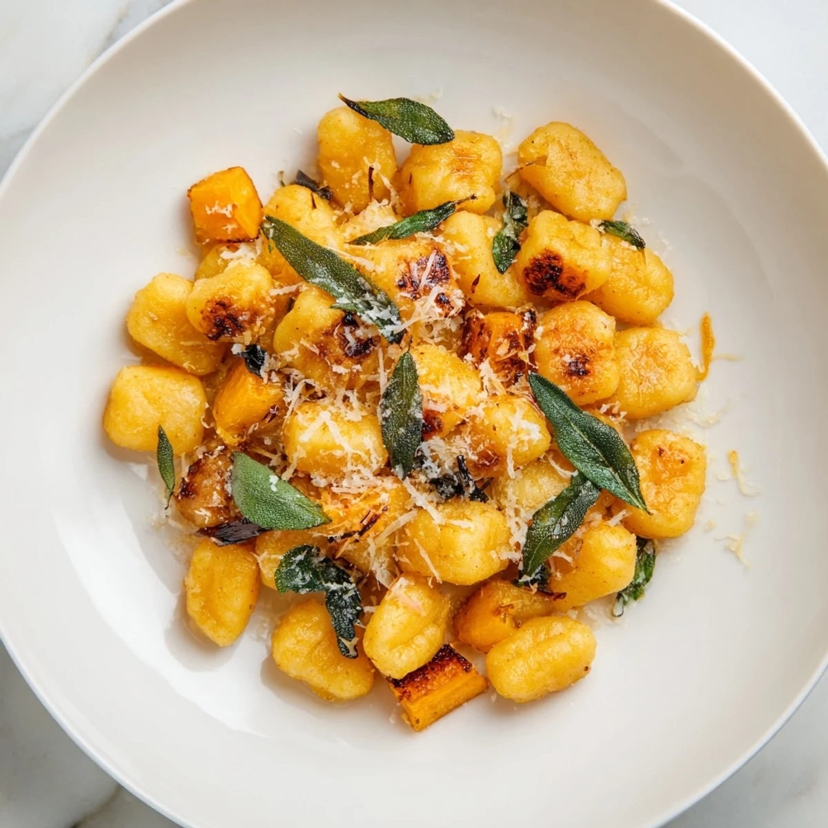 Warm, inviting bowl of flavorful Rustic Butternut Squash & Sage Brown Butter Gnocchi, ready to be enjoyed.