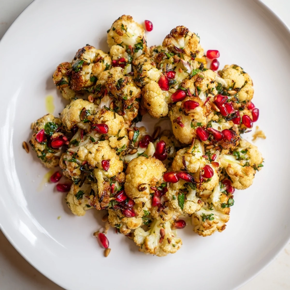 Tender roasted garlic and herb cauliflower wreath arranged on a platter, perfect for a festive side dish.