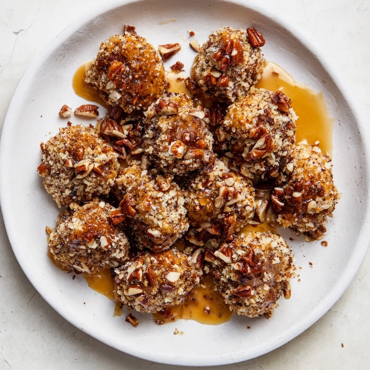 Golden, crispy Pecan-Crusted Maple Dijon Chicken Bites, a flavorful appetizer, ready to enjoy.