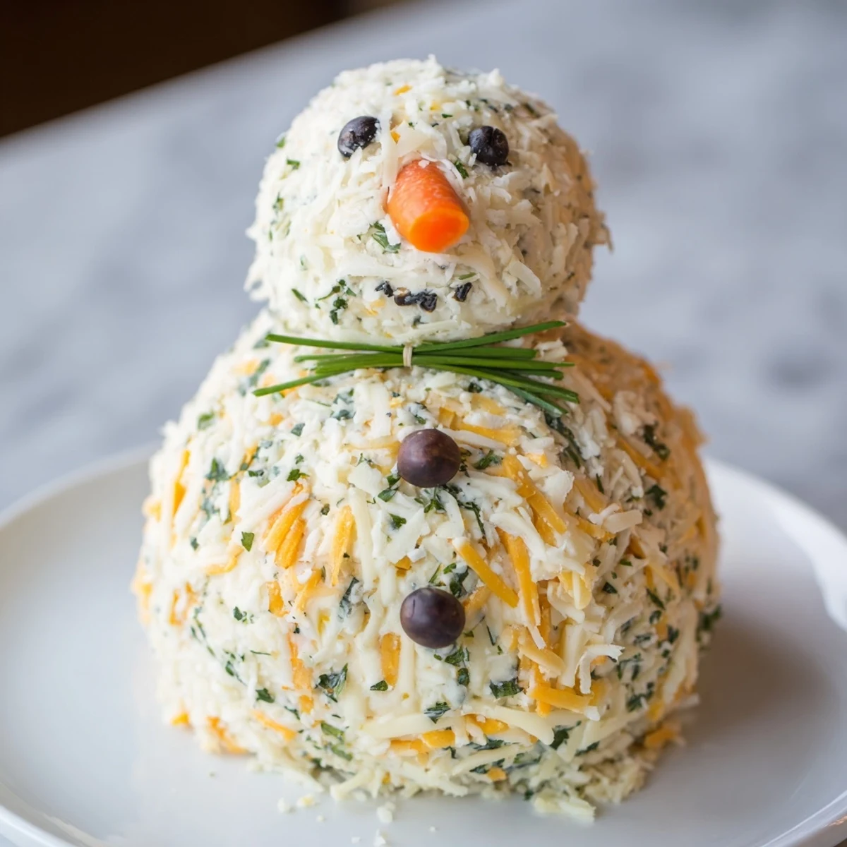 Festive Savory Herb Cheeseball Snowmen with vegetable dippers ready for the holiday season, a delicious appetizer.