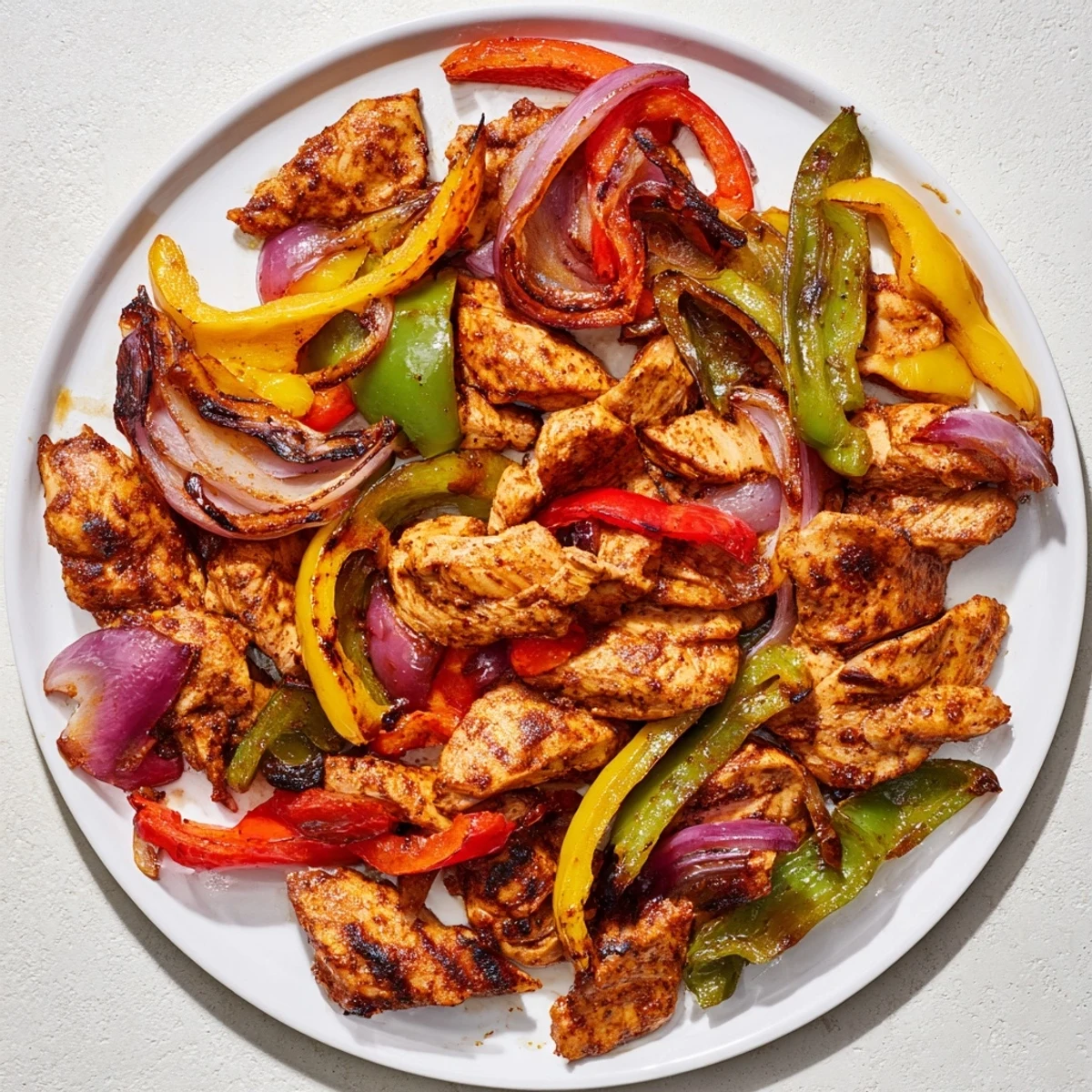 Golden, roasted Sheet-Pan Chicken Fajitas overflowing on a baking sheet, ready for tortillas.