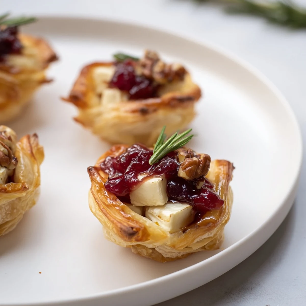 Warm and bubbly Quick Cranberry Brie Bites with golden pastry, ready to eat in under 30 minutes.