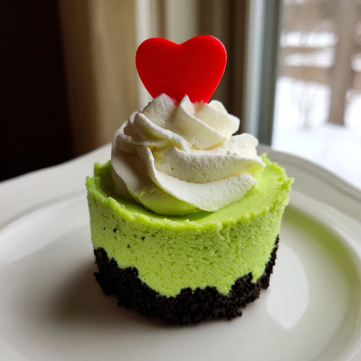 Creamy Grinch Mini Cheesecakes, visually striking with their neon green color and holiday sprinkles, ready to serve!