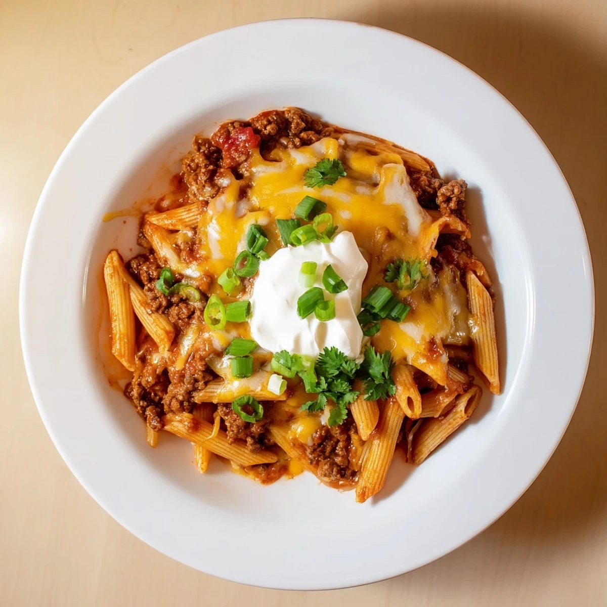 This Easy Beef Enchilada Pasta features melted cheddar atop a flavorful, one-pan family meal.