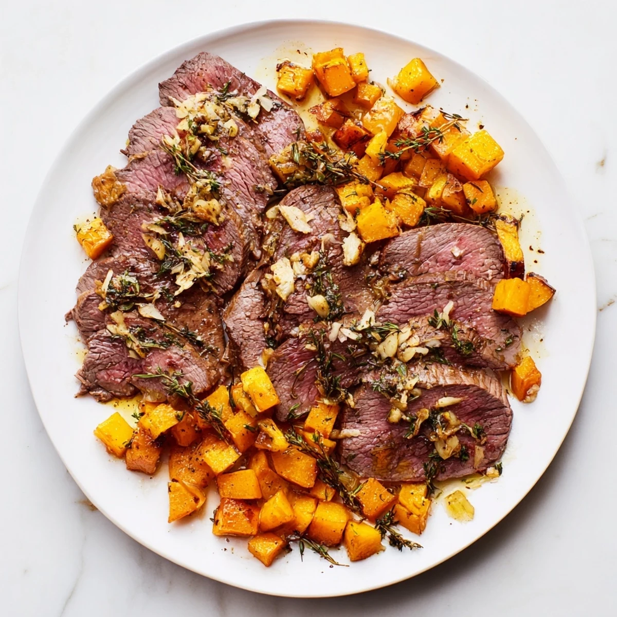 Delicious gluten-free garlic herb steak bowls with vibrant roasted butternut squash, perfect for a balanced dinner.
