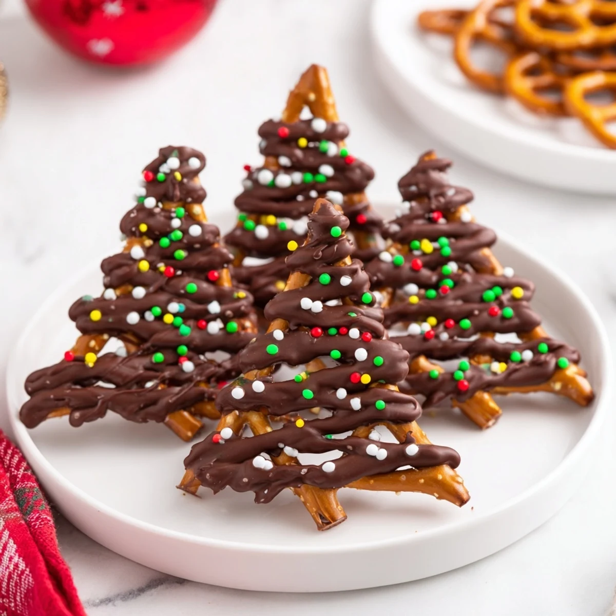 Express Chocolate Christmas Trees drizzled with colorful sprinkles, perfect for holiday dessert tables.