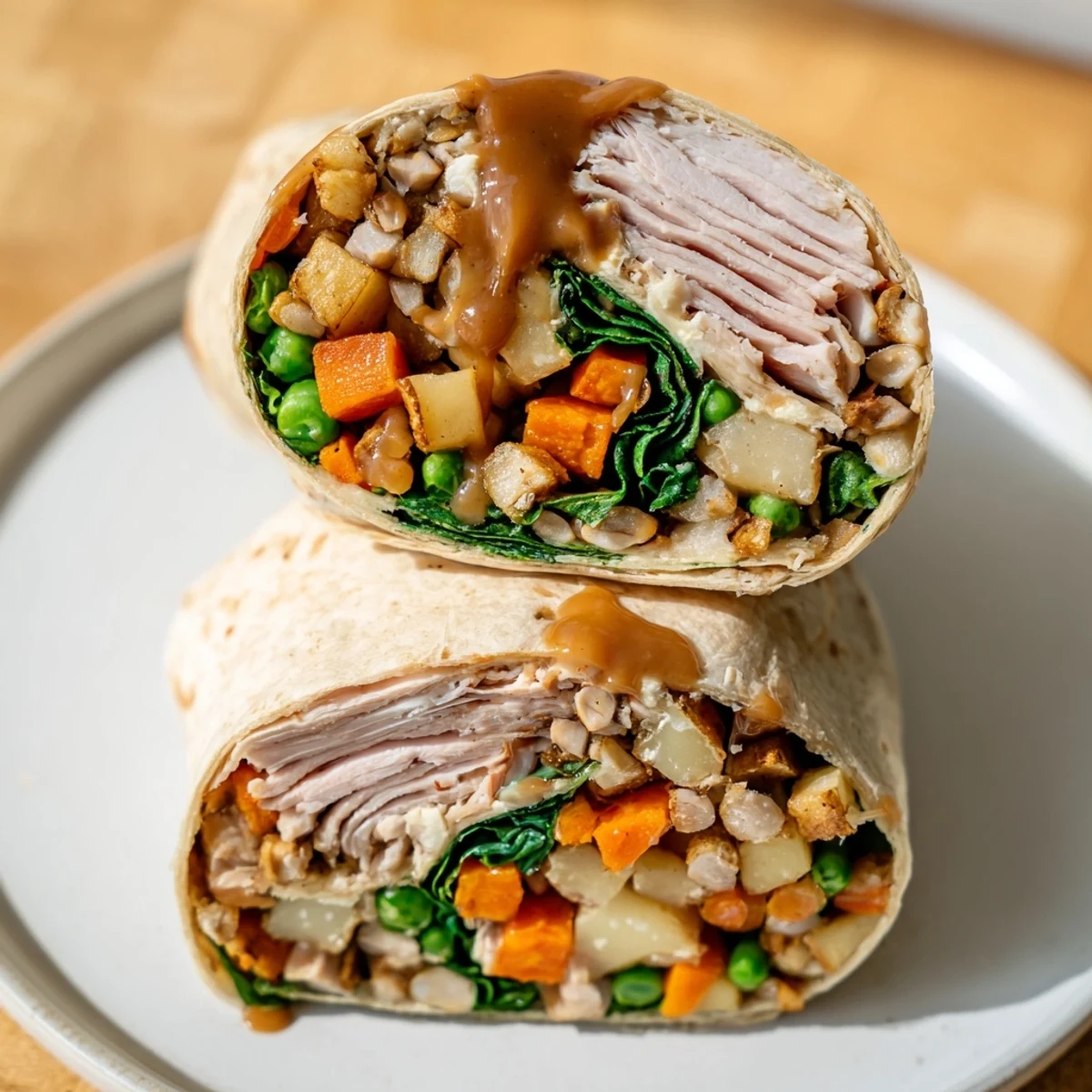 Flavorful Simple Christmas Leftover Wrap Hack: Imagine tender turkey and gravy inside a warm tortilla wrap.