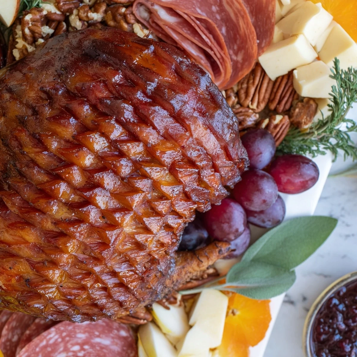 A generously arranged Thanksgiving Turkey Legs Charcuterie board, offering a delicious combination of textures and flavors.