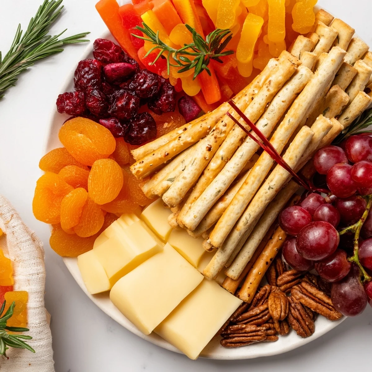 Cozy Flickering Fire Log Snack Board, perfect for a festive gathering, featuring cheeses and colorful treats.