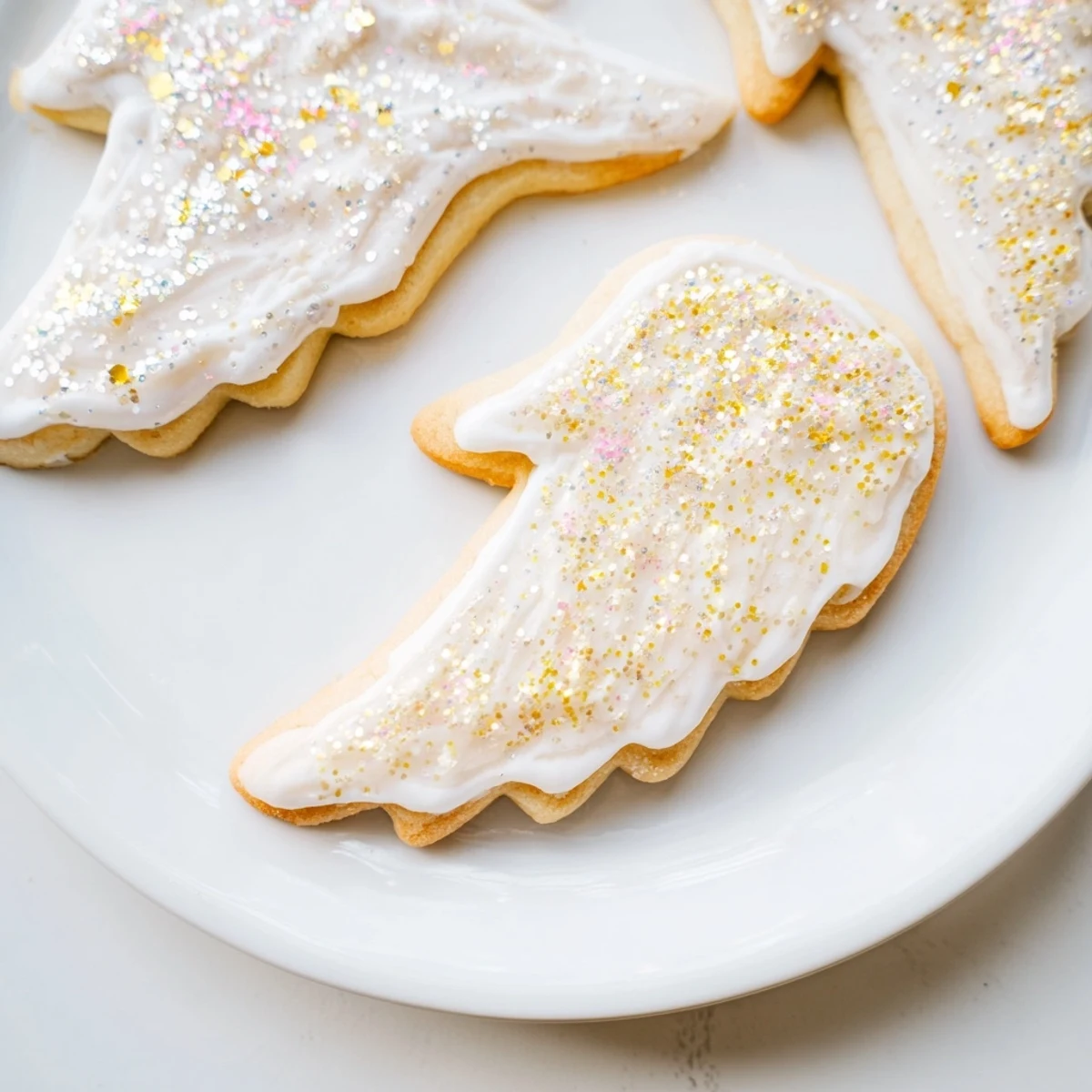 Warm, buttery Angel Wings Sugar Cookies are arranged on a plate, ready to enjoy with a treat.