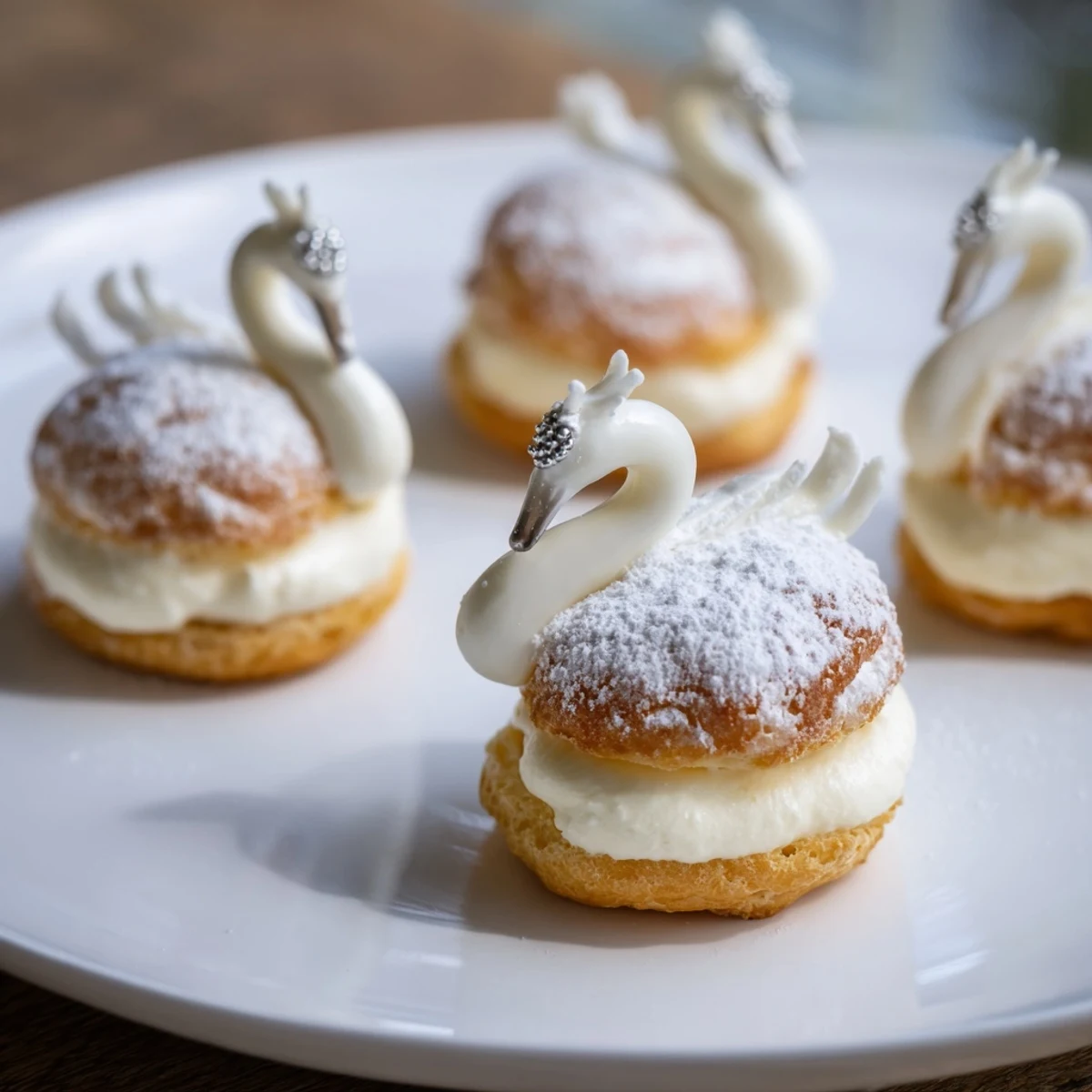 Elegant Swan Petit Fours displayed on a platter, ready to be enjoyed as a delectable dessert.