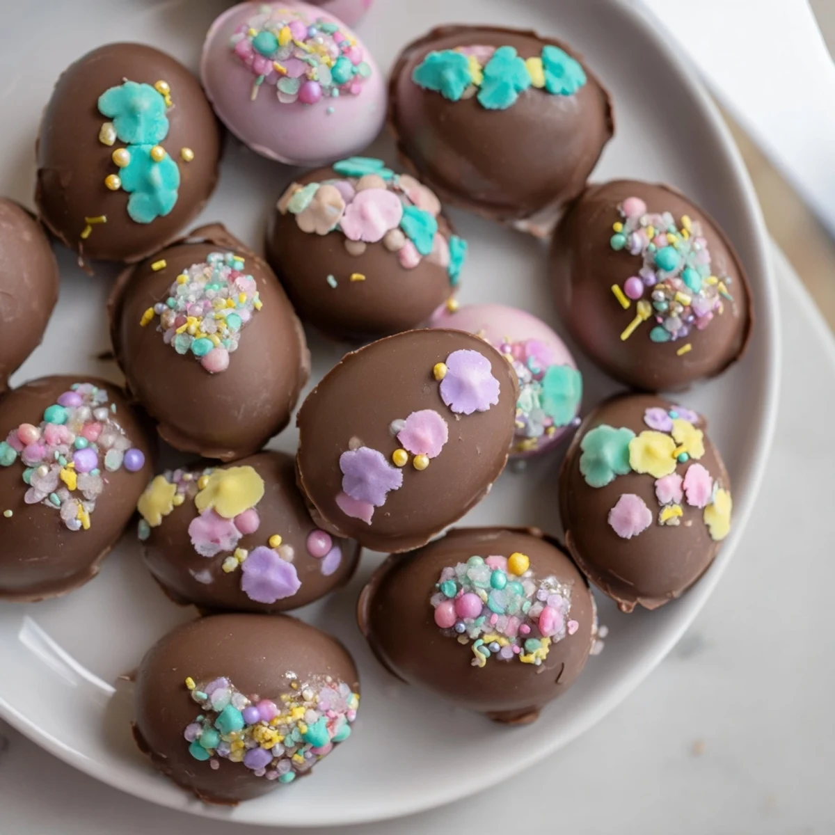 Brightly colored Easter egg candy display, featuring homemade, sweet, and delicious decorated treats.