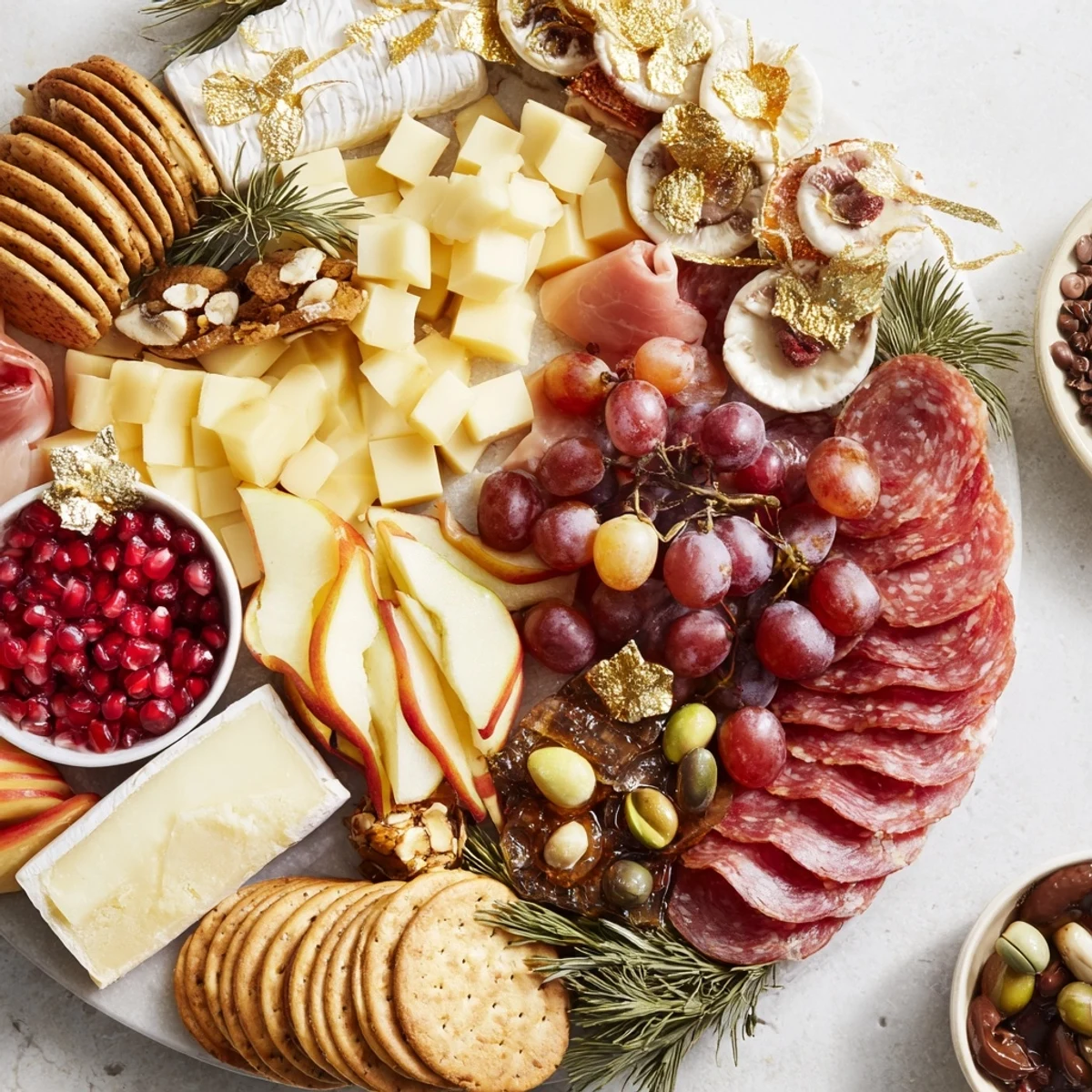 Festive Twelve Days of Christmas snack board overflowing with colorful cheeses, meats, and holiday treats.