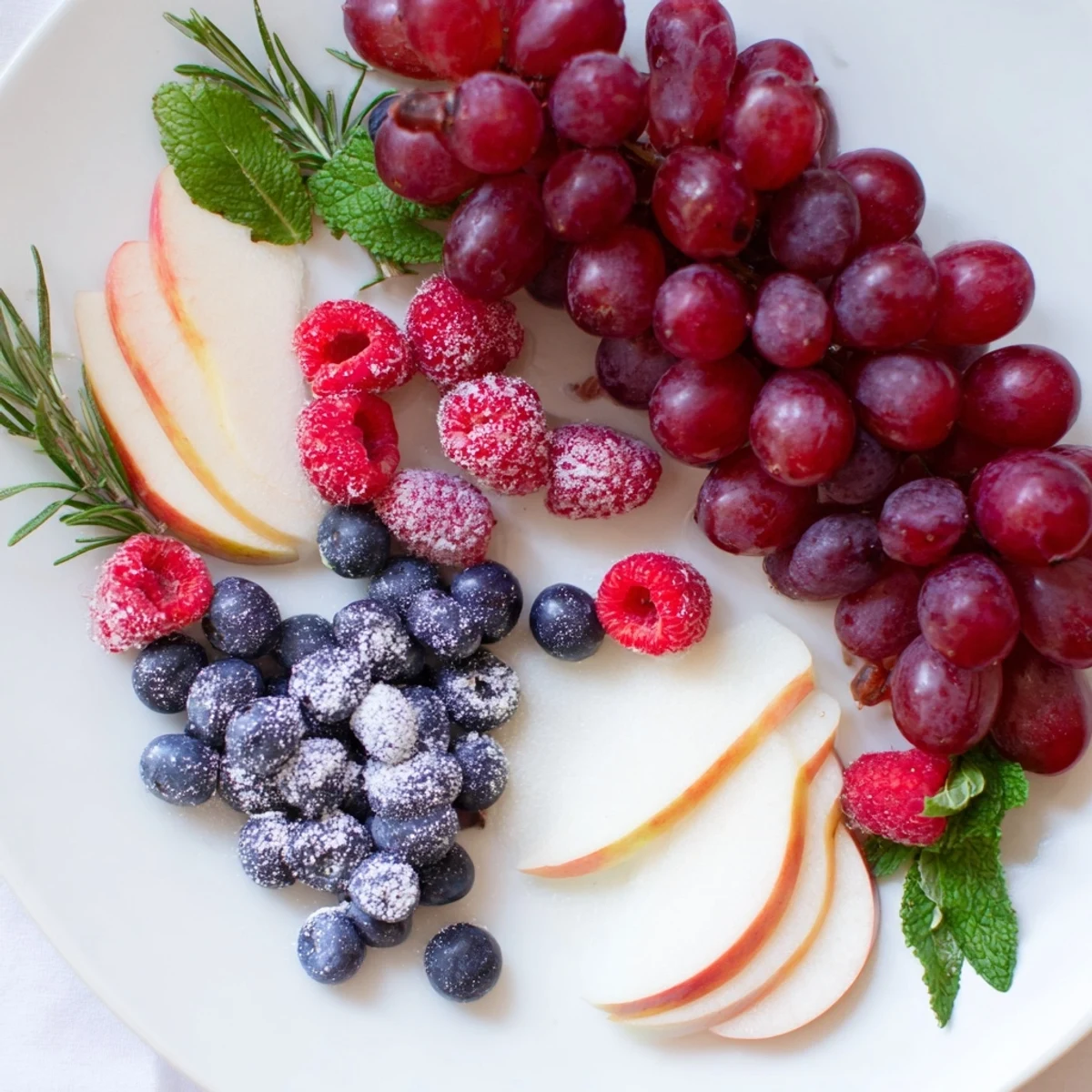 A vibrant arrangement of fresh fruit showcasing a beautiful Winter Berry Wreath, perfect as a holiday appetizer.