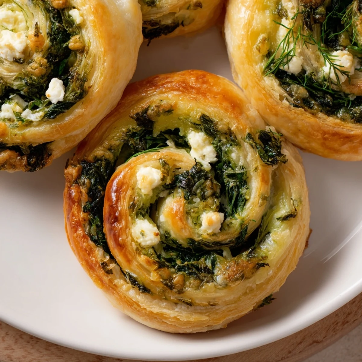 Golden, flaky Savory Spinach Feta Pinwheel Spirals, smelling savory and warm from the oven for a satisfying snack.