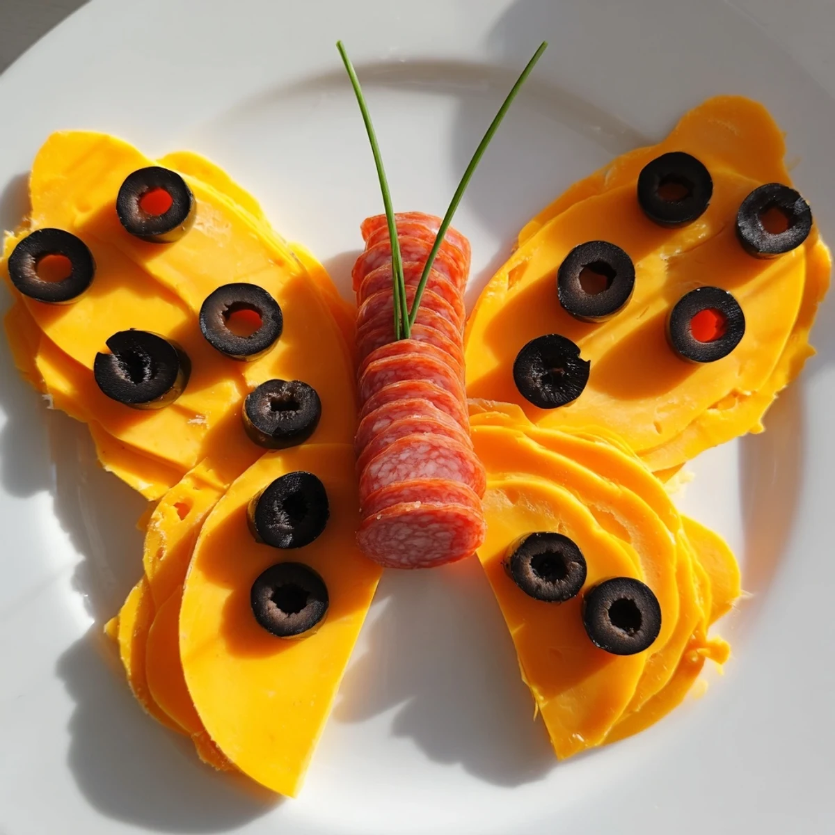 Vibrant cheddar cheese wings and a salami body make up this fun Butterfly Migration appetizer.