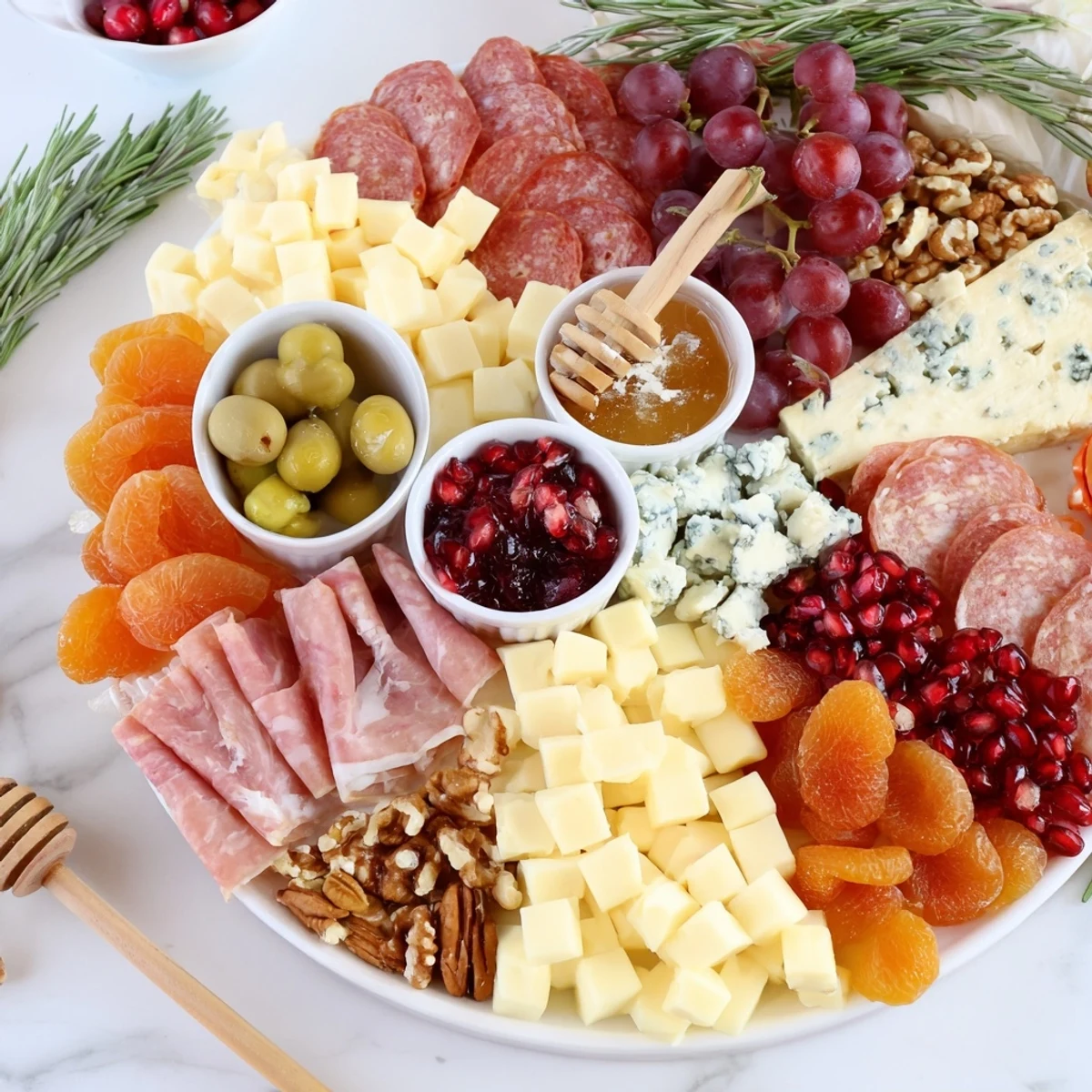 Vibrant Christmas 2025 Festive Grazing Board overflowing with cheeses, meats, and seasonal fruit, perfect for sharing.