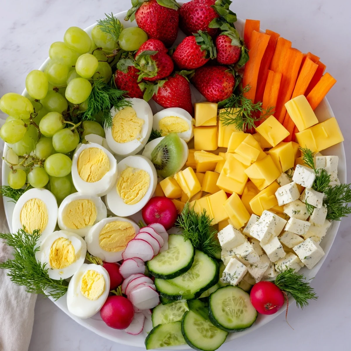 A delicious Easter Egg-cellent Brunch Board provides a delightful sensory experience with assorted breads, creamy cheeses, and fresh produce.