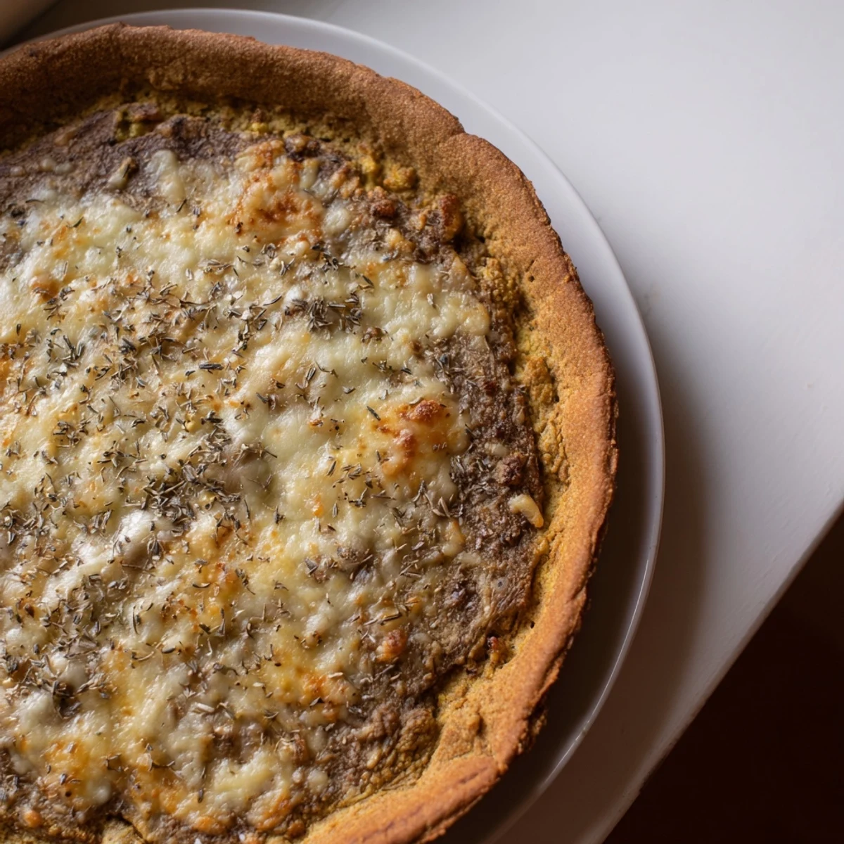 Golden and crisp cauliflower pizza crust, ready for toppings with a savory aroma filling your kitchen.